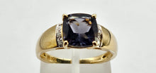 Load image into Gallery viewer, 0898: Vintage: Rare: 9ct Gold Cushion Cut Purple Tourmaline Diamonds Cocktail Ring- lovely
