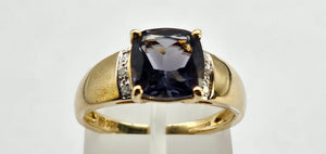 0898: Vintage: Rare: 9ct Gold Cushion Cut Purple Tourmaline Diamonds Cocktail Ring- lovely