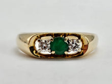 Load image into Gallery viewer, 0910: Vintage: 18ct Gold Art Deco Emerald Diamonds Stacker/Dress Ring- lovely symmetry
