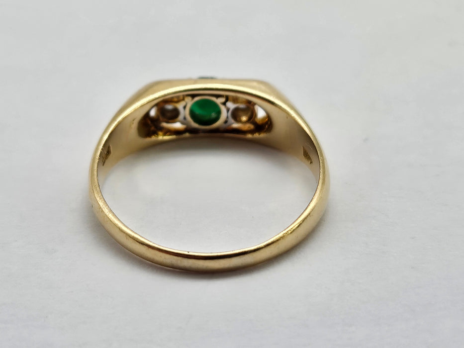 Vintage: 18ct Gold Art Deco Emerald & Diamond Three-Stone Dress Ring