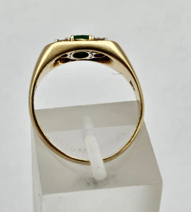 Vintage: 18ct Gold Art Deco Emerald & Diamond Three-Stone Dress Ring