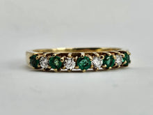 Load image into Gallery viewer, 0709: Vintage: 9ct Yellow Gold Emeralds Diamonds Stacker Ring - demure, sparkling
