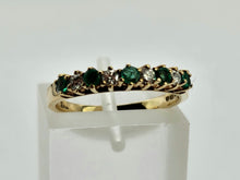 Load image into Gallery viewer, 0709: Vintage: 9ct Yellow Gold Emeralds Diamonds Stacker Ring - demure, sparkling
