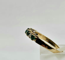 Load image into Gallery viewer, 0709: Vintage: 9ct Yellow Gold Emeralds Diamonds Stacker Ring - demure, sparkling
