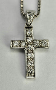 0757:Vintage: 18ct White Gold Necklace (40cm) Diamonds Cross Pendant- beautifully paired,