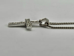 0757:Vintage: 18ct White Gold Necklace (40cm) Diamonds Cross Pendant- beautifully paired,