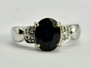 0773: Vintage: 18ct White Gold Royal Blue Sapphires Diamonds Ring- crisp, clean, sparkling, nice weight