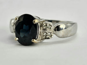 0773: Vintage: 18ct White Gold Royal Blue Sapphires Diamonds Ring- crisp, clean, sparkling, nice weight