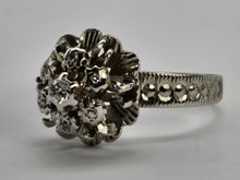 Load image into Gallery viewer, 0797: Vintage: 18ct White Gold Round Cut Diamonds Flower Head Ring- Date =-Mark 1974
