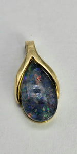 0845: Vintage: 9ct Gold Australian Pear Cut Opal Pendant- striking colours- Date- Mark 1980