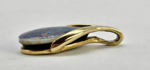 0845: Vintage: 9ct Gold Australian Pear Cut Opal Pendant- striking colours- Date- Mark 1980