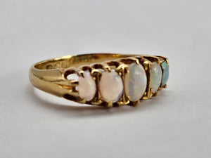 0859: Antique: 18ct Gold 5 Stone Opals Ring Chester Hallmark 1915- WW1