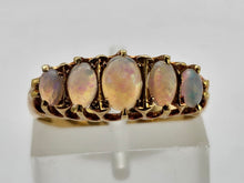 Load image into Gallery viewer, 0859: Antique: 18ct Gold 5 Stone Opals Ring Chester Hallmark 1915- WW1
