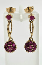 Load image into Gallery viewer, 0915: Vintage: 9ct Gold Rubies Cluster Drop/Dangle Stud Earrings- elegant
