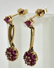 Load image into Gallery viewer, 0915: Vintage: 9ct Gold Rubies Cluster Drop/Dangle Stud Earrings- elegant
