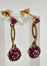 Load image into Gallery viewer, 0915: Vintage: 9ct Gold Rubies Cluster Drop/Dangle Stud Earrings- elegant
