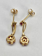 Load image into Gallery viewer, 0915: Vintage: 9ct Gold Rubies Cluster Drop/Dangle Stud Earrings- elegant
