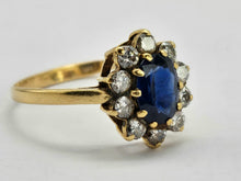 Load image into Gallery viewer, 0935: 18ct Gold French Blue Sapphires Diamonds Diana- Style Cluster Ring
