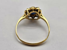 Load image into Gallery viewer, 0935: 18ct Gold French Blue Sapphires Diamonds Diana- Style Cluster Ring
