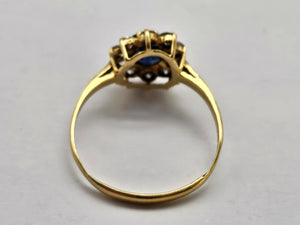 0935: 18ct Gold French Blue Sapphires Diamonds Diana- Style Cluster Ring