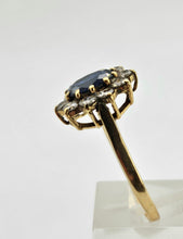 Load image into Gallery viewer, 0935: 18ct Gold French Blue Sapphires Diamonds Diana- Style Cluster Ring
