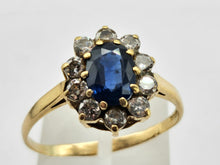 Load image into Gallery viewer, 0935: 18ct Gold French Blue Sapphires Diamonds Diana- Style Cluster Ring
