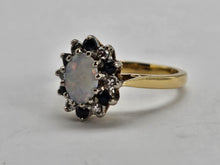 Load image into Gallery viewer, 0920: Vintage: 9ct Gold White Opal 6 Blue Sapphires 6 Diamonds Cluster Ring- Date-Mark 1979
