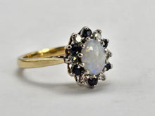 Load image into Gallery viewer, 0920: Vintage: 9ct Gold White Opal 6 Blue Sapphires 6 Diamonds Cluster Ring- Date-Mark 1979
