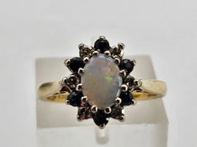 Load image into Gallery viewer, 0920: Vintage: 9ct Gold White Opal 6 Blue Sapphires 6 Diamonds Cluster Ring- Date-Mark 1979
