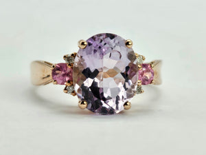 1006: Vintage: Rare 9ct Rose Gold Amethyst Morganites Diamonds Cocktail Ring- superb combination