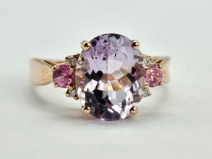 1006: Vintage: Rare 9ct Rose Gold Amethyst Morganites Diamonds Cocktail Ring- superb combination