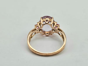 1006: Vintage: Rare 9ct Rose Gold Amethyst Morganites Diamonds Cocktail Ring- superb combination