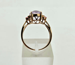 1006: Vintage: Rare 9ct Rose Gold Amethyst Morganites Diamonds Cocktail Ring- superb combination