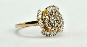 1011: Vintage: 9ct Gold Champagne & White Diamonds Cocktail Ring- sparkling beauty