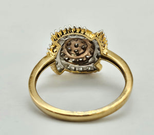 1011: Vintage: 9ct Gold Champagne & White Diamonds Cocktail Ring- sparkling beauty