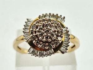 1011: Vintage: 9ct Gold Champagne & White Diamonds Cocktail Ring- sparkling beauty