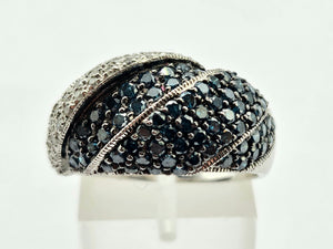 1020: Vintage; Spectacular: 9ct White Gold Blue & White Diamonds Cocktail Ring-1.73 carats