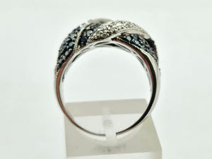 1020: Vintage; Spectacular: 9ct White Gold Blue & White Diamonds Cocktail Ring-1.73 carats