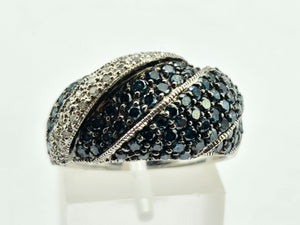 1020: Vintage; Spectacular: 9ct White Gold Blue & White Diamonds Cocktail Ring-1.73 carats