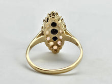 Load image into Gallery viewer, 1024: Vintage: 9ct Gold Opals Black Sapphires Navette Set Dress ring- lovely combination
