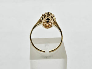 1024: Vintage: 9ct Gold Opals Black Sapphires Navette Set Dress ring- lovely combination