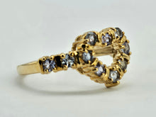 Load image into Gallery viewer, 1032: Vintage: 9ct Gold Violet Blue Tanzanites Heart- Set Ring-
