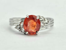 Load image into Gallery viewer, 1036: Vintage: 9ct White Gold Padparadscha Sapphire White Sapphires Ring- amazing colours
