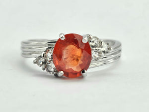 1036: Vintage: 9ct White Gold Padparadscha Sapphire White Sapphires Ring- amazing colours