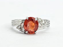 Load image into Gallery viewer, 1036: Vintage: 9ct White Gold Padparadscha Sapphire White Sapphires Ring- amazing colours
