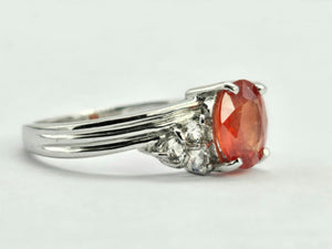 1036: Vintage: 9ct White Gold Padparadscha Sapphire White Sapphires Ring- amazing colours