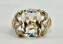 Load image into Gallery viewer, 1044: Vintage: 9ct Gold Large Glacier Topaz 8 Diamonds Cocktail Ring- sparkling statement piece.
