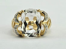 Load image into Gallery viewer, 1044: Vintage: 9ct Gold Large Glacier Topaz 8 Diamonds Cocktail Ring- sparkling statement piece.
