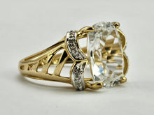 Load image into Gallery viewer, 1044: Vintage: 9ct Gold Large Glacier Topaz 8 Diamonds Cocktail Ring- sparkling statement piece.
