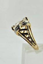 Load image into Gallery viewer, 1044: Vintage: 9ct Gold Large Glacier Topaz 8 Diamonds Cocktail Ring- sparkling statement piece.
